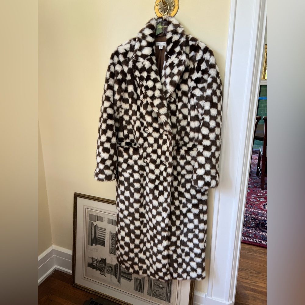 Checkered faux fur super warm Long Coat - Picture 4 of 8